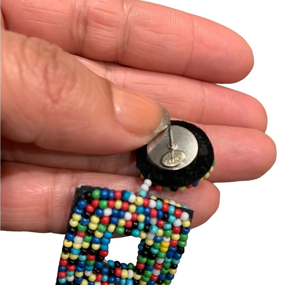 Earrings | Square Beaded Colorful Dangle Earrings Unique - Picture 6 of 8